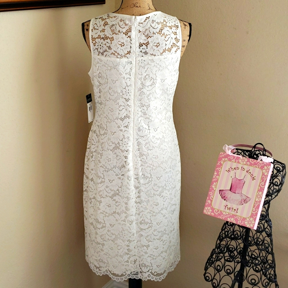 Sleeveless White Lace Ralph Lauren Sheath Dress - Picture 3 of 7